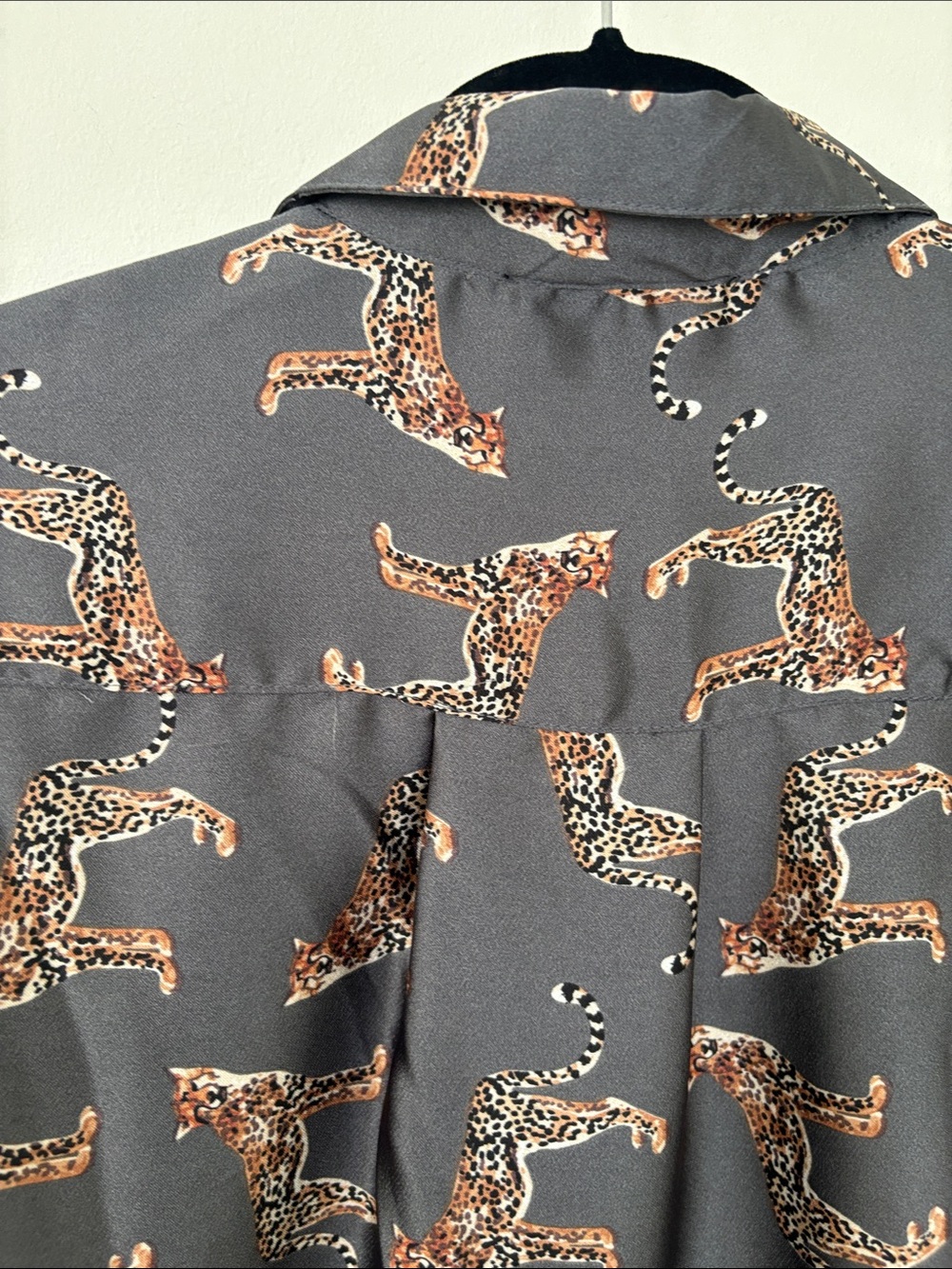 Aliceblue Charcoal Button-Up Shirt with Leopard Print - Picture 4 of 5